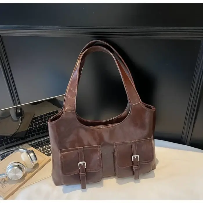 Sac fourre-tout en cuir vintage de style décontracté pour femmes