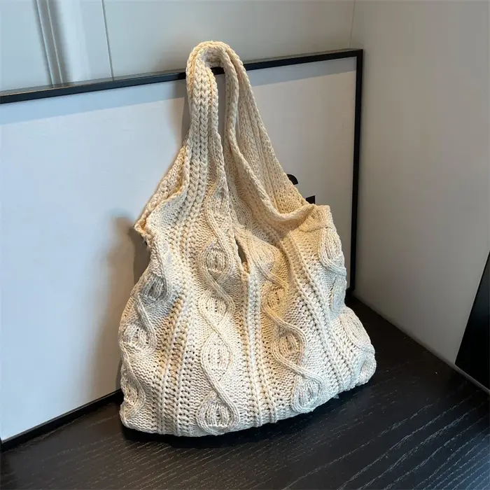 Sac de Shopping à bandoulière tricoté en laine pour femmes