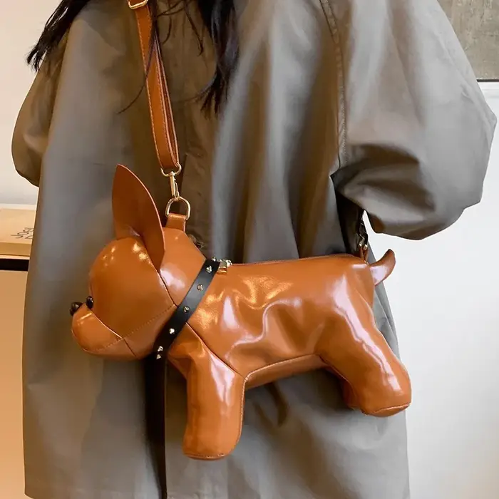 Sac bandoulière créatif en cuir PU en forme de bouledogue français, sac à main fantaisie pour femmes, usage quotidien décontracté.