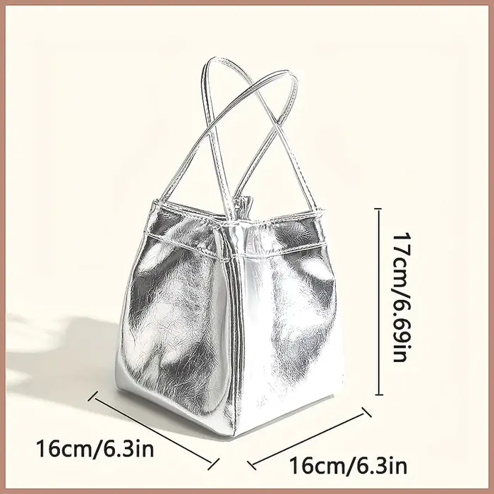 Mini sac seau argenté scintillant à cordon