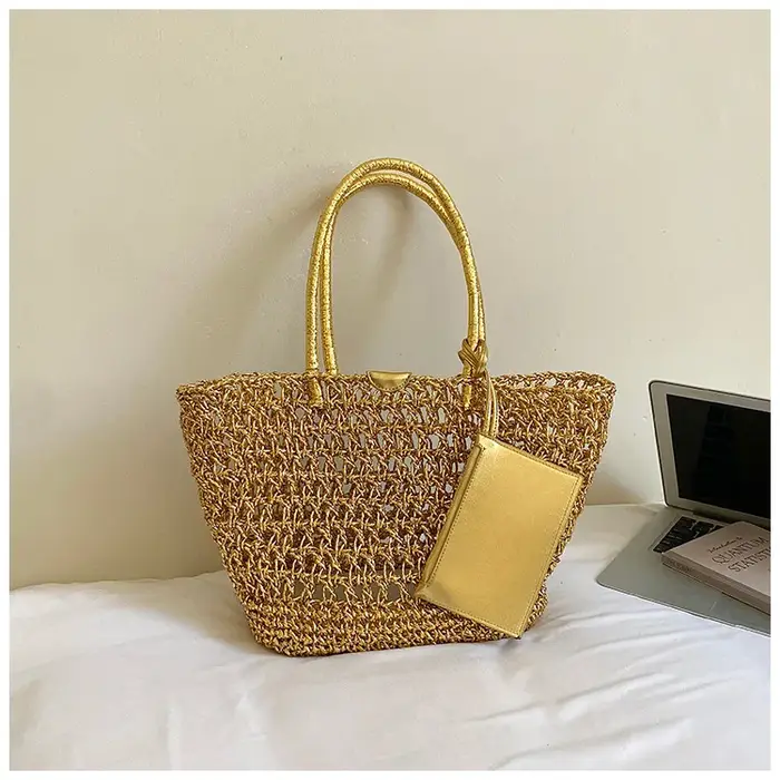 Sac fourre-tout en paille crocheté à la main