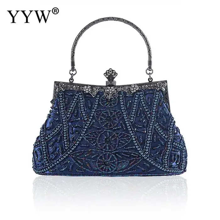Sac à main de soirée bleu foncé vintage pour femmes