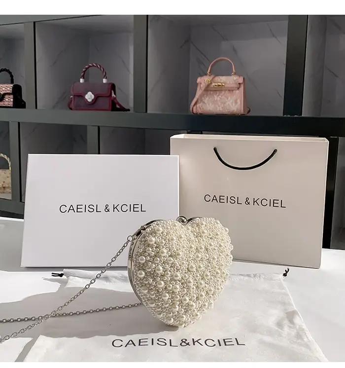 Sac à main en forme de cœur perlé pour femme, sac de soirée, pochette de fête de mariage, sac messag