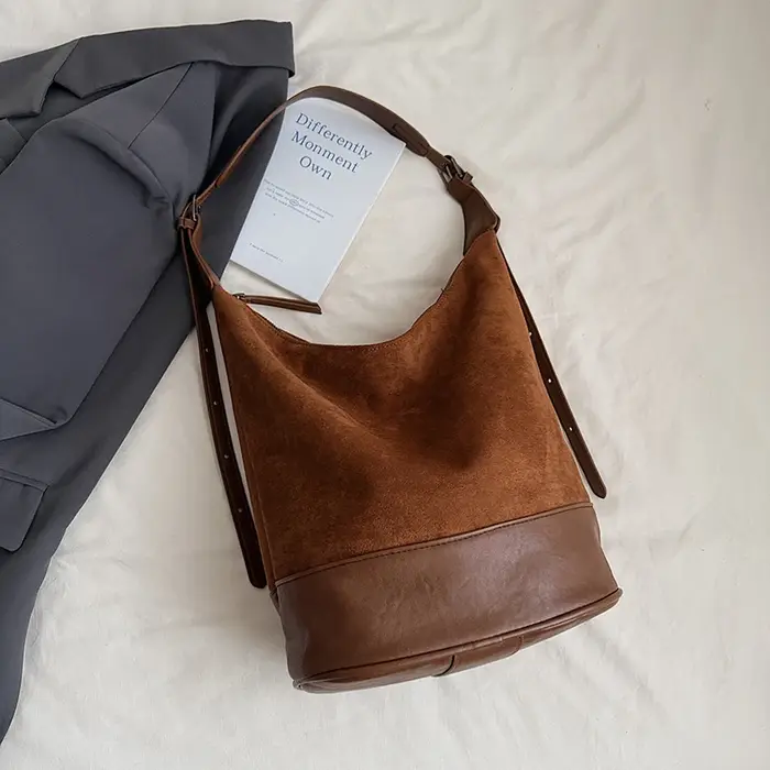 Sac à bandoulière simple en Faux daim + cuir Pu pour femme