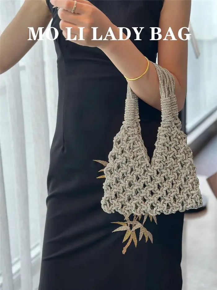 Sac seau de luxe tissé à la main avec corde à paillettes pour femmes, sac à main en diamant, pochett