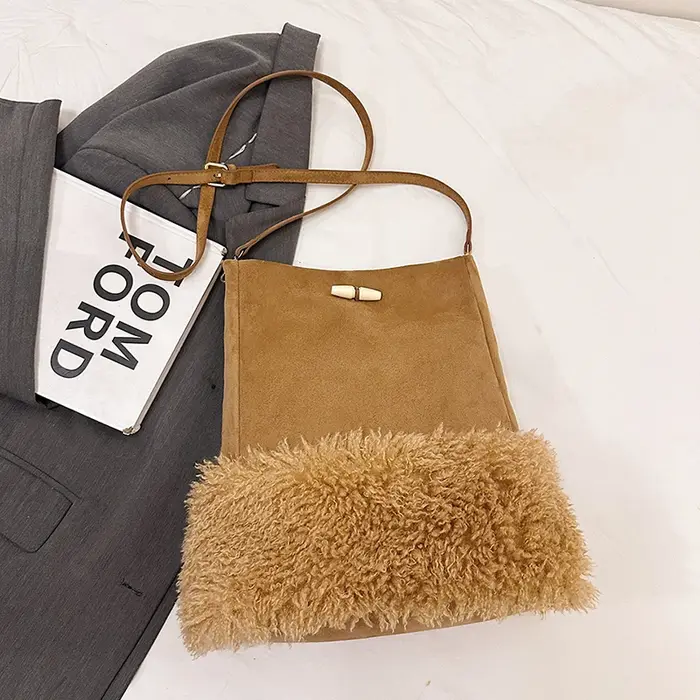 ChimBrand-Sac messager en cuir suédé pour femme, laine d'agneau, sac à main initié, sacs à main et s