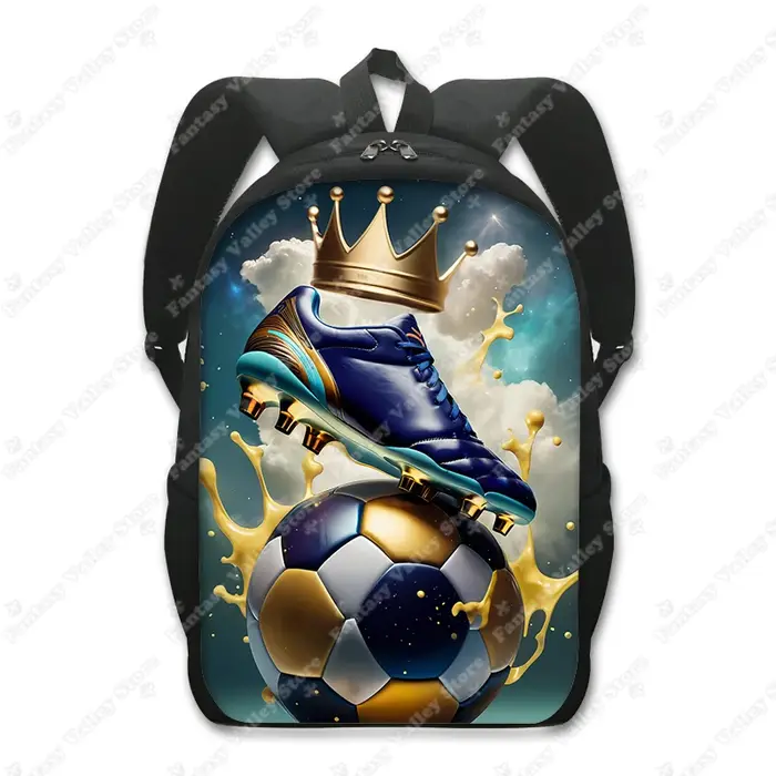 Sac à dos de football doré avec imprimé couronne, sac à dos de sport pour enfants, sacs d'école pour