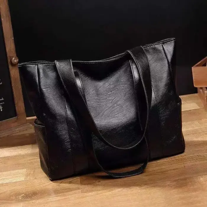 Grand sac cartable en cuir souple pour femmes, classique, couleur unie, Simple, décontracté, grande capacité, fourre-tout à bandoulière unique