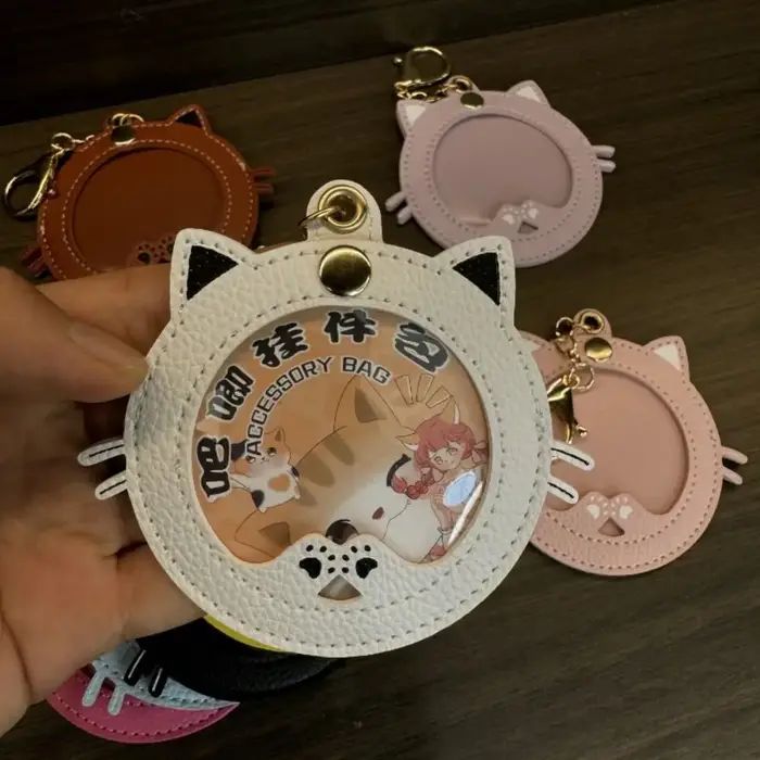 Mini pochette de présentation pour badges, en forme de chat, avec fenêtre transparente, protège-badge, porte-clés créatif de dessin animé, pendentif, accessoires de sac