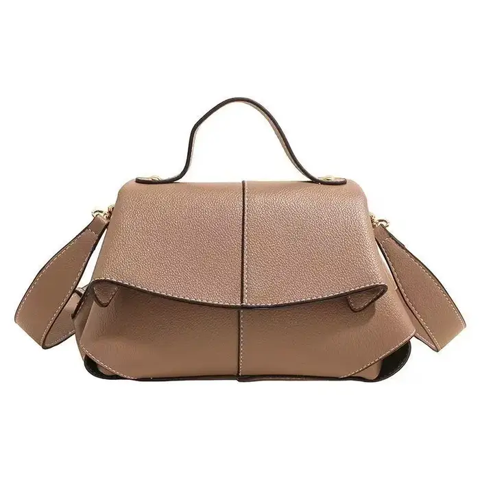 Sac à main en cuir souple grainé litchi marron pour femme