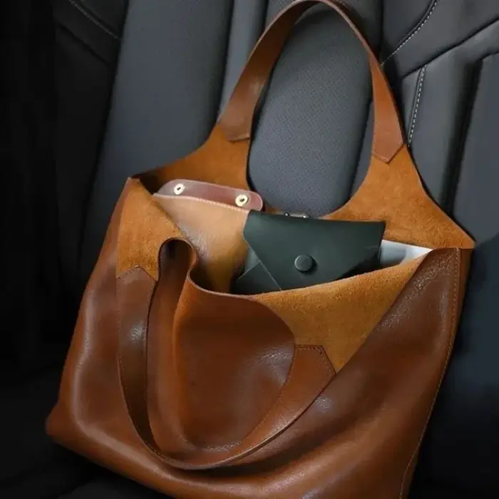 Sac fourre-tout en cuir souple marron de grande capacité pour femmes