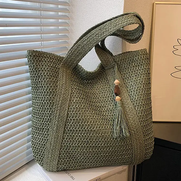 Sac à main d'été en paille tissé à la main pour femme, sacoche de plage en raphia, bohème initié, gr