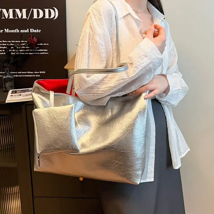 Sac fourre-tout pour femme en toile à motif argenté