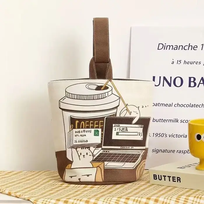 Sac seau de chat de café de dessin animé de grande capacité