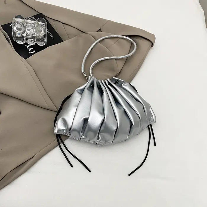 Sac à bandoulière argenté de luxe pour femmes, sac à main et bourse de styliste de marque, sac seau