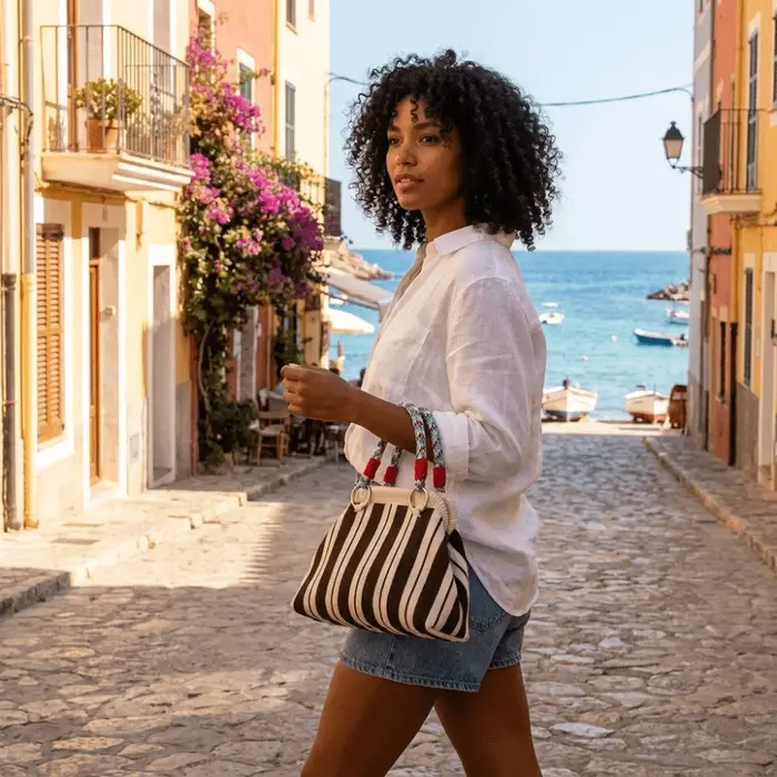 Sac à main à poignée tissée imprimé coloré en tissu tricoté