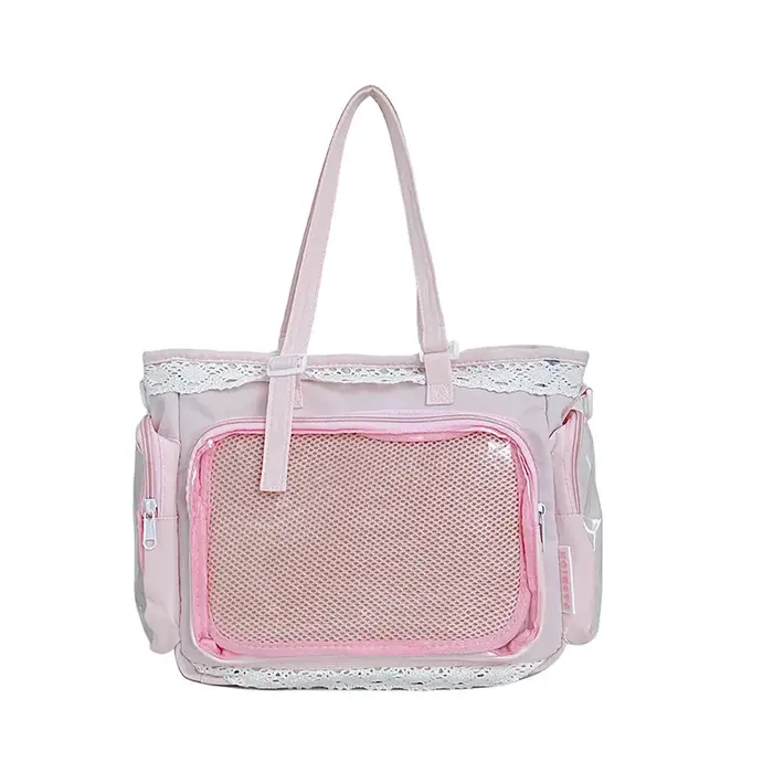 Sacs bandoulière style universitaire pour fille, poche transparente, couleur unie, Itabag grande cap