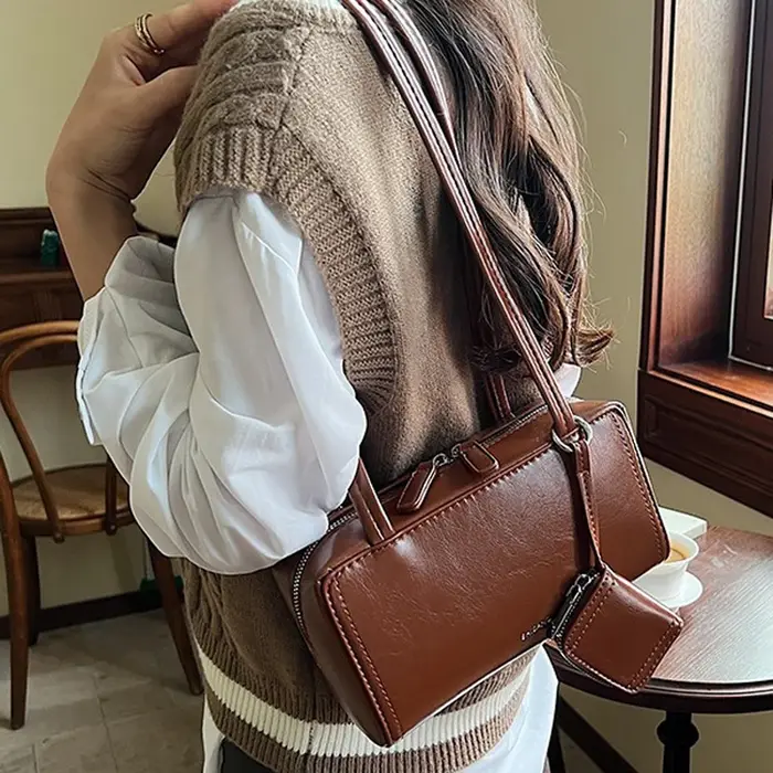 Sac à main marron en cuir PU pour femmes