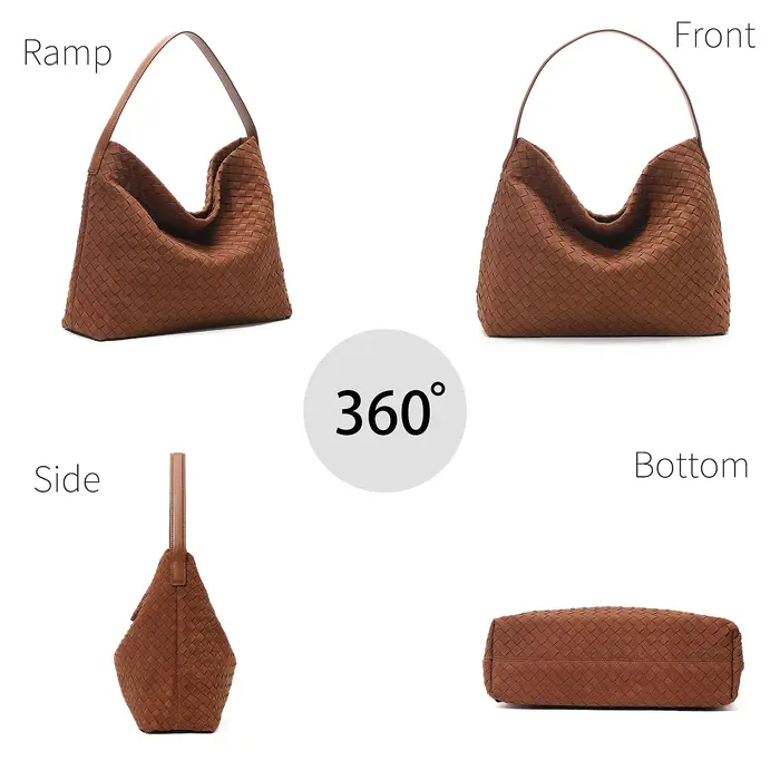 Sacs fourre-tout tissés en daim pour femmes, sac à main à bandoulière en cuir végétalien, sacoche él