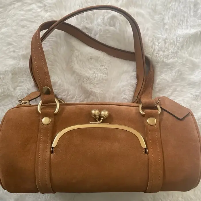 Sacs à fermeture Kisslock en forme de baril givrés, sacs à main rétro en daim, sacs oreiller de luxe