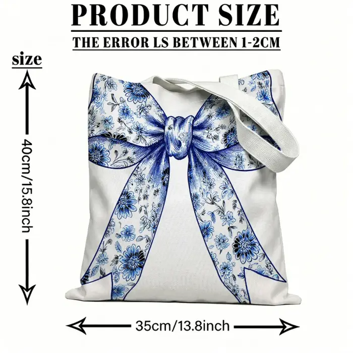 Sac fourre-tout de grande capacité à motifs floraux bleus et blancs avec nœud
