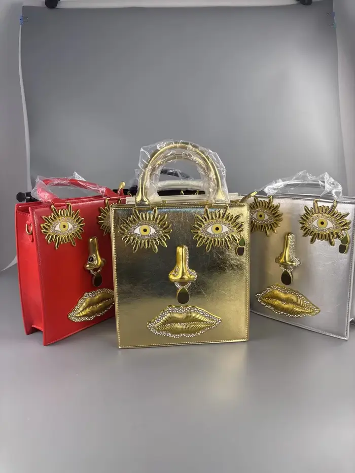 Nouveau sac à main pour femme en cuir noir de haute qualité, sac de luxe de marque avec bijoux, yeux