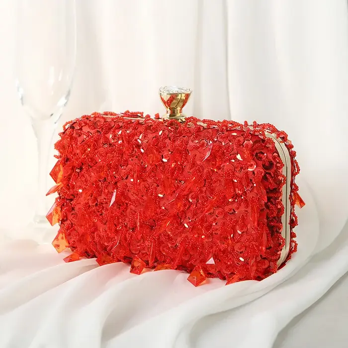 Pochette de soirée élégante faite à la main avec perles pour fête, mariage, bal de promo, banquet, m