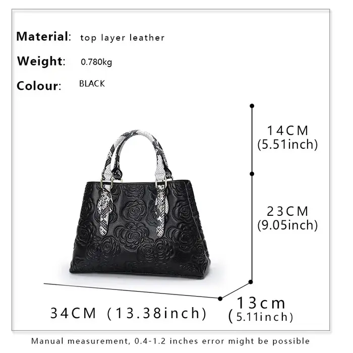 Aidrani Sac à main de luxe en cuir pour femme grande capacité noir avec motif floral et serpent