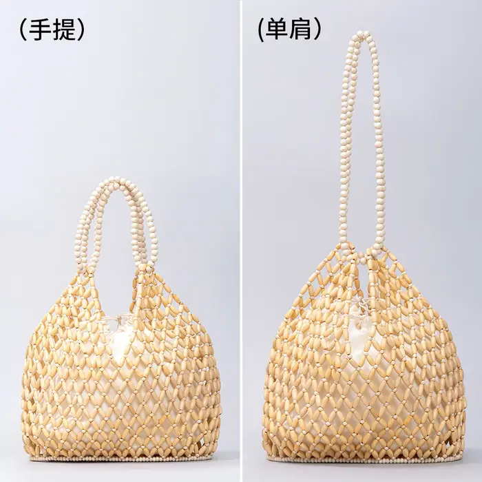 Sac à main en perles de bois tissé à la main pour femmes, sac à eau simple et décontracté, sac rétro