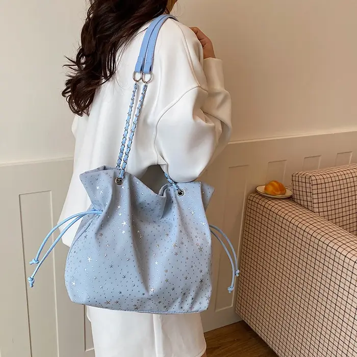 Sac seau à cordon imprimé étoiles pour femmes