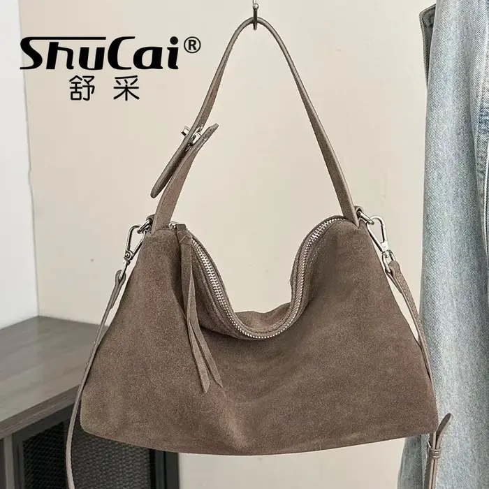 Véritable qualité automne hiver grand Boston luxe concepteur fourre-tout doux mat daim cuir femmes sac à main femme épaule sac à bandoulière