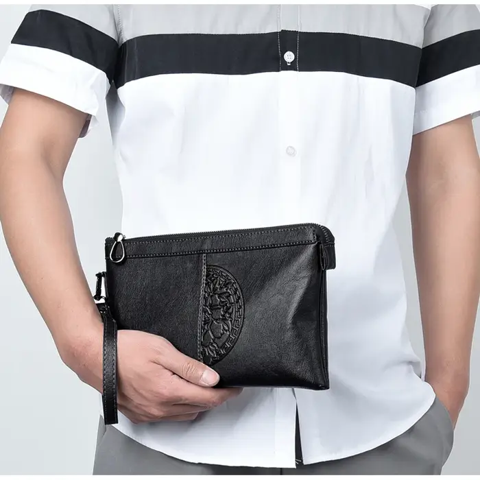 Pochette homme en cuir tanné végétal