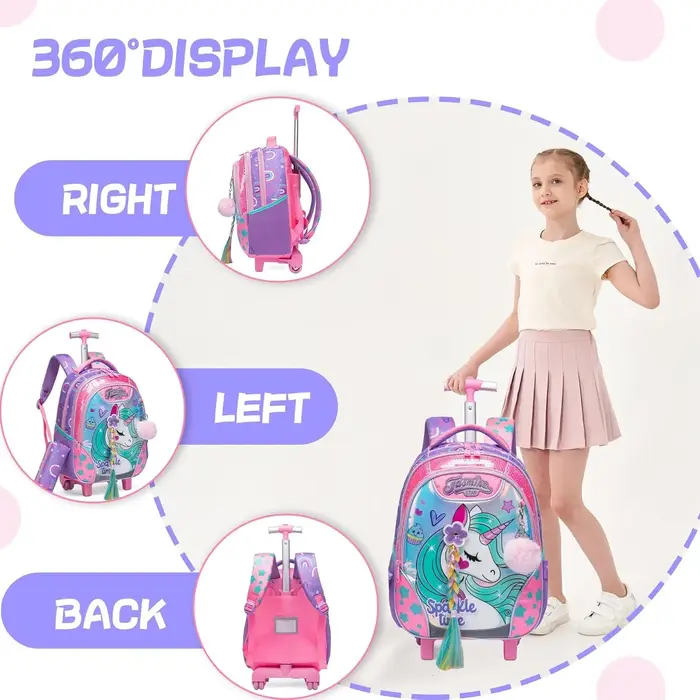 Sac à dos à roulettes licorne pour filles et enfants