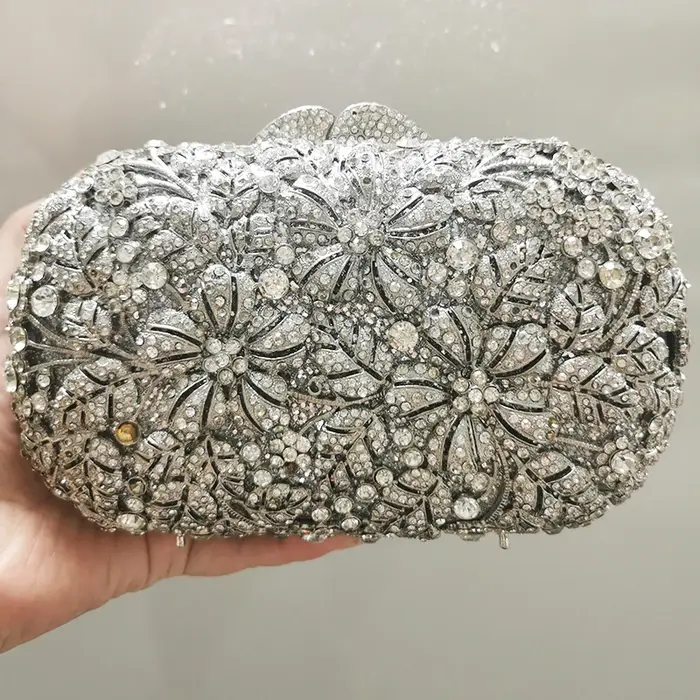 WHTUOHENG Pochette de soirée en métal doré avec pierres florales