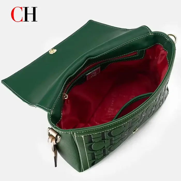 Sac bandoulière CH pour femme en cuir PU avec fermoir métallique décoratif