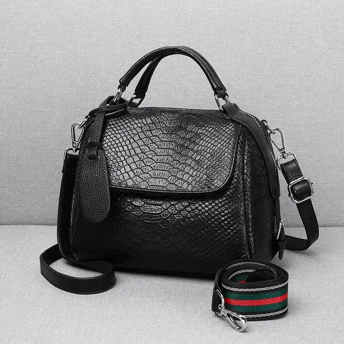 Sac à main en cuir pleine fleur pour femme, motif serpent gaufré, souple, bandoulière, décontracté, 