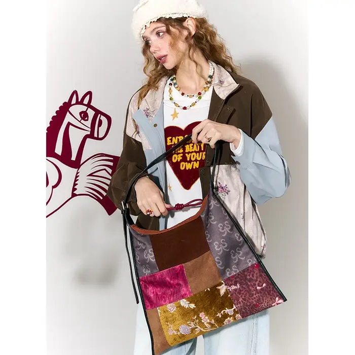 ELFSACK nouveau sac fourre-tout de grande capacité en cuir PU Patchwork Oriental pour les femmes