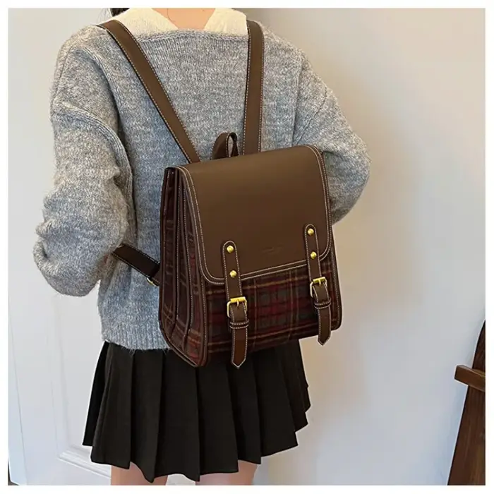Mode PU Plaid sac à dos personnalité étudiant anglais femme loisirs sport sac à dos pour les adolescentes de l'école filles