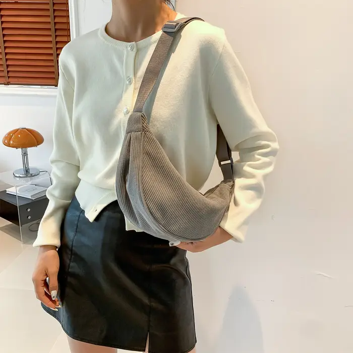 Sac à bandoulière en velours côtelé orange pour femme, hobos portable, sac de poitrine décontracté, 