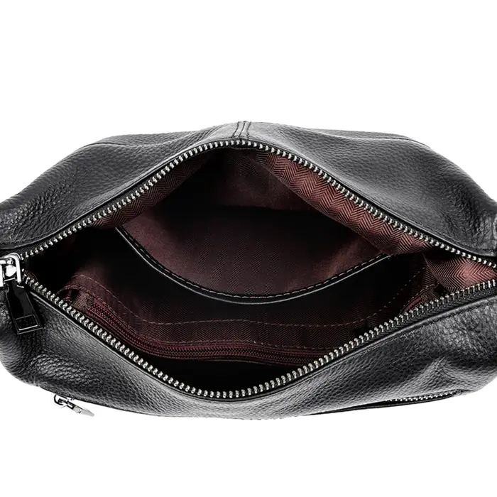 Sac à bandoulière noir en cuir véritable pour femmes
