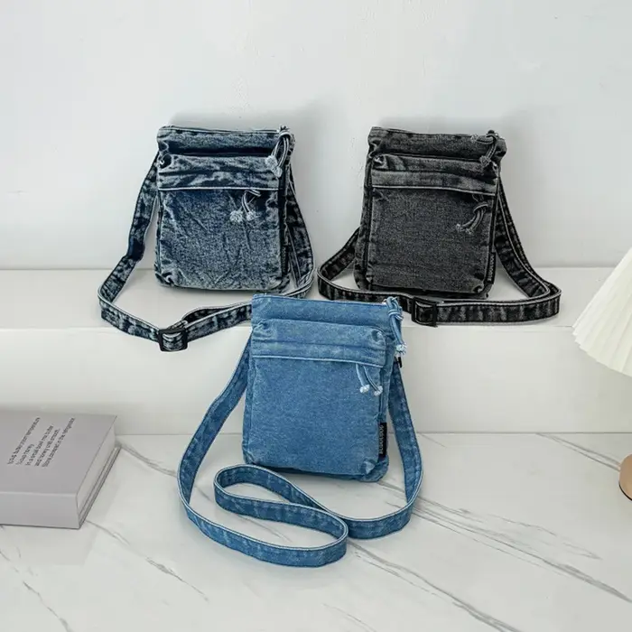 Mini sac à bandoulière en Denim japonais pour femmes, nouveau sac à bandoulière Sauqre de couleur unie, léger et polyvalent pour téléphone portable
