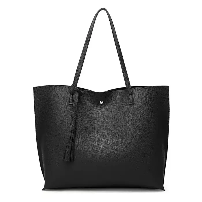 Grands sacs à bandoulière noirs pour femmes, grand sac hobo shopper, couleur unie, cuir souple de qu