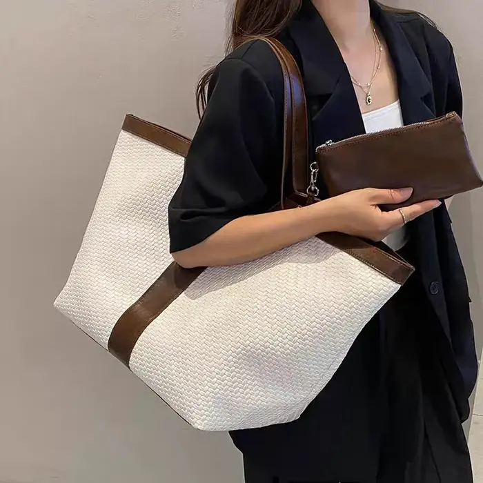 Sac à bandoulière tissé en forme de Y surdimensionné, style rétro européen et américain, grande capa