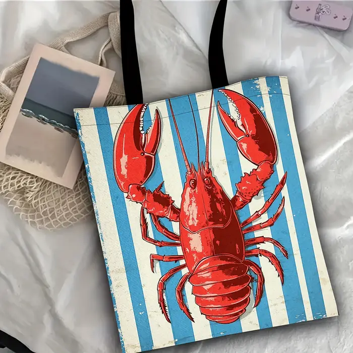 Sac fourre-tout élégant rétro imprimé homard rouge