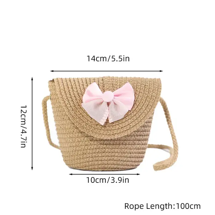 Sacs de paille à nœud rose pour filles