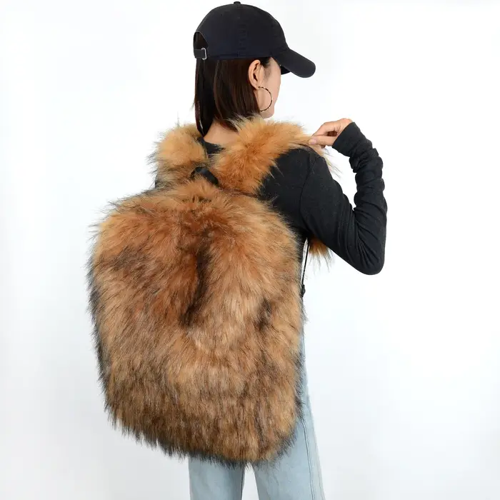 Nouveau sac à dos en fausse fourrure grande capacité unisexe