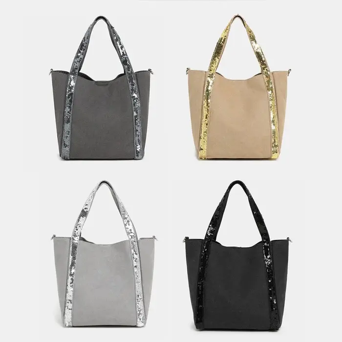 Sac fourre-tout zippé en toile à paillettes