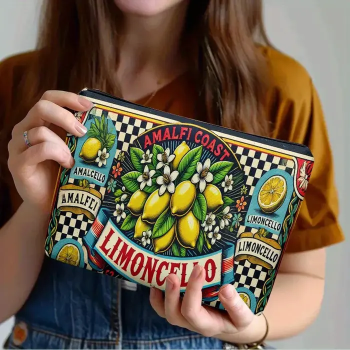 1 trousse de maquillage Amalfi Coast Lemonade - Impression double face de citrons et design à carrea