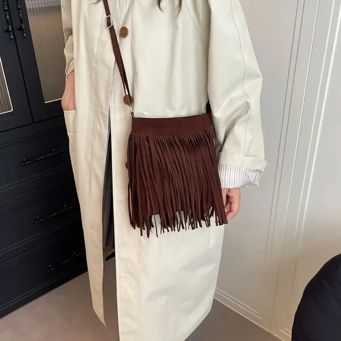 Sac à bandoulière en daim à franges pour femmes