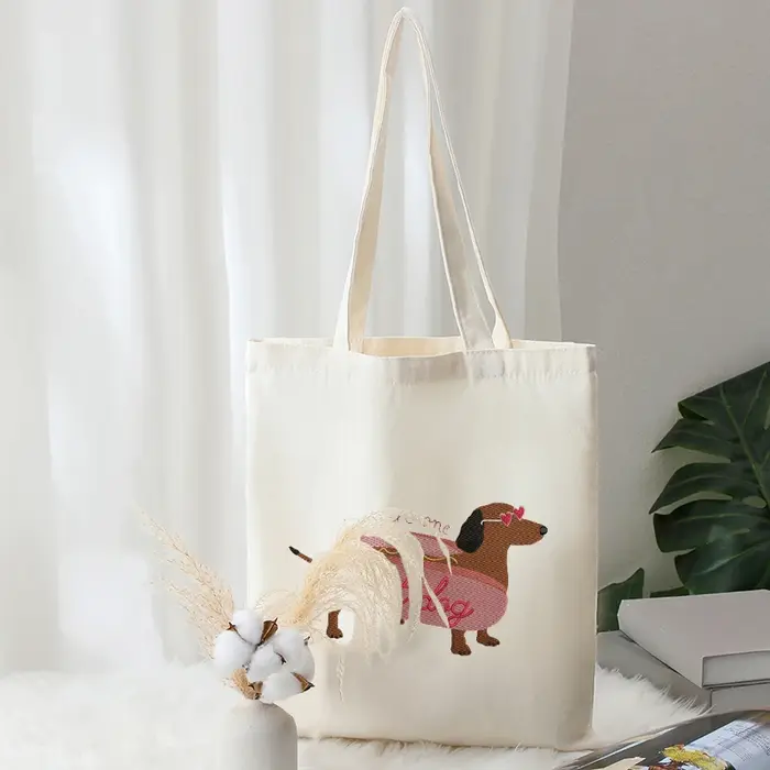 Sacs fourre-tout brodés à motif de chien Leon pour femmes et filles, sac à provisions en toile, sac 